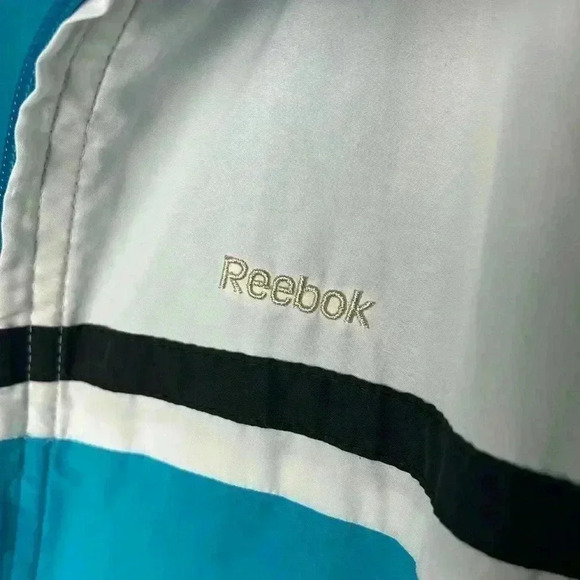 Retro Reebok Windbreaker Jacket Lined Full Zip Blue White Navy Stripe Y2K - Picture 7 of 14